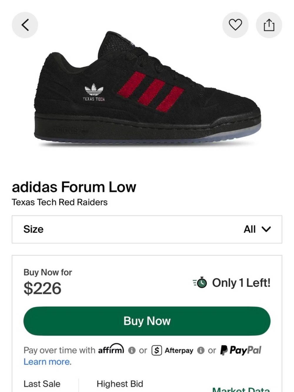 Adidas Forum Low Texas Tech Red Raiders Shoes Unisex Men’s sz 6.5/Women’s 8 RARE